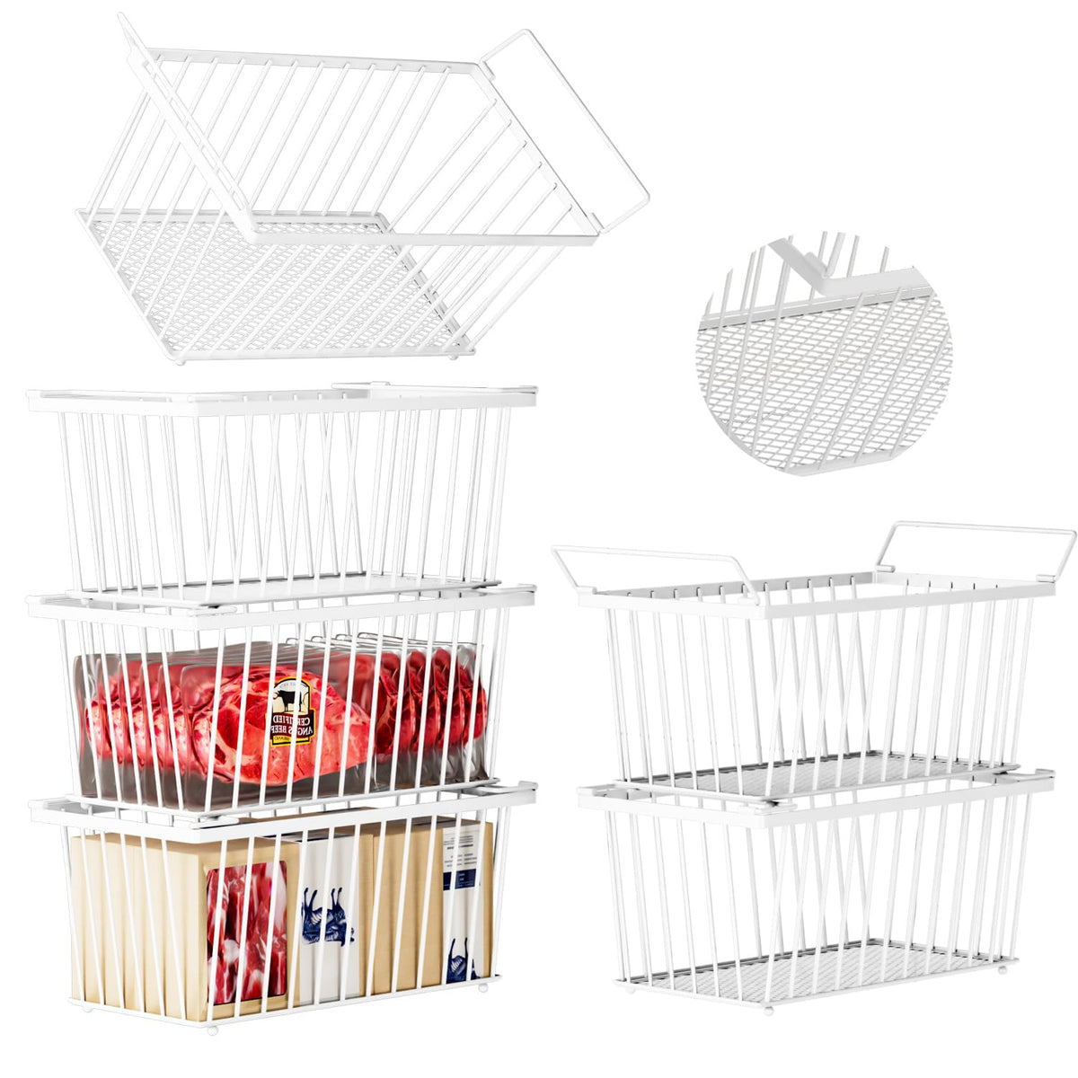 ANJUBAN freezer bin front view shows sturdy build for organized storage.