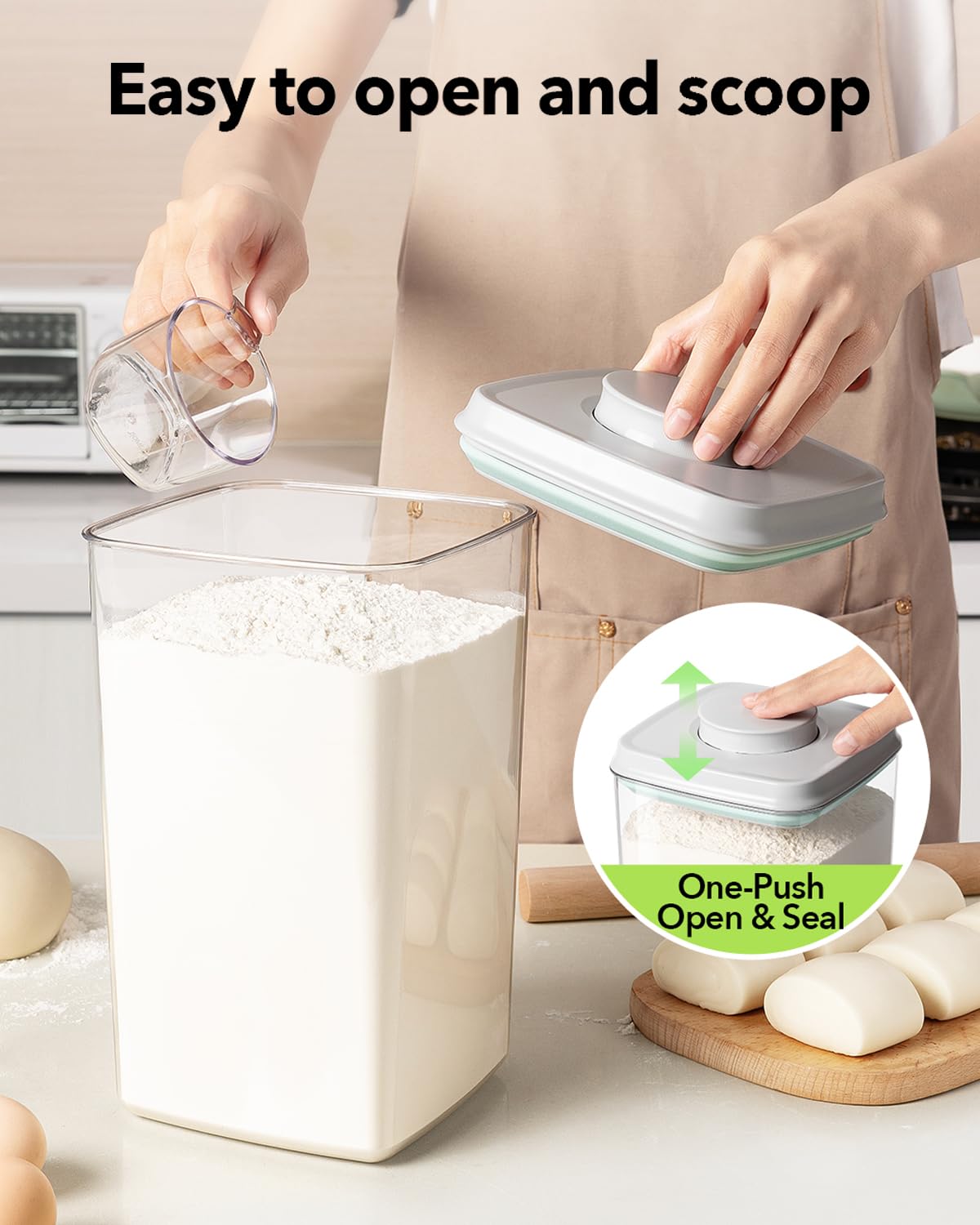 Ankou airtight seal pantry container locks in freshness and blocks moisture.