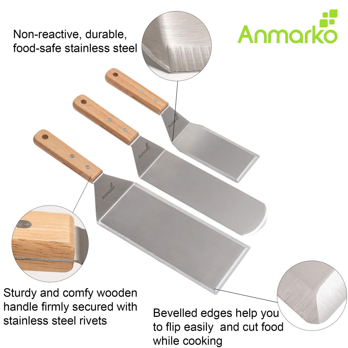 Anmarko metal spatula griddle turner for precise control on flat tops.