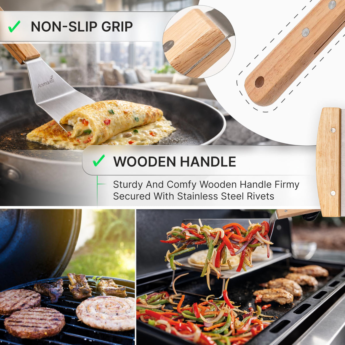 Anmarko griddle scraper cleaning a flat top surface quickly