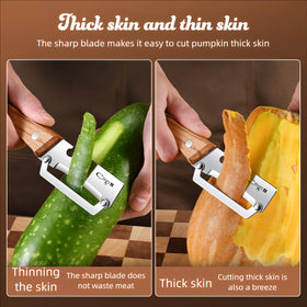 ANMIOU peeler showing stainless steel blade for precise peeling