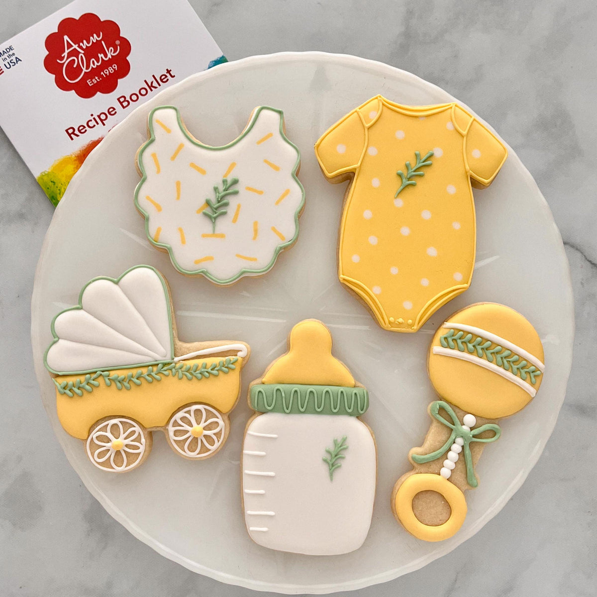 Ann Clark baby rattle cutter for festive party desserts.