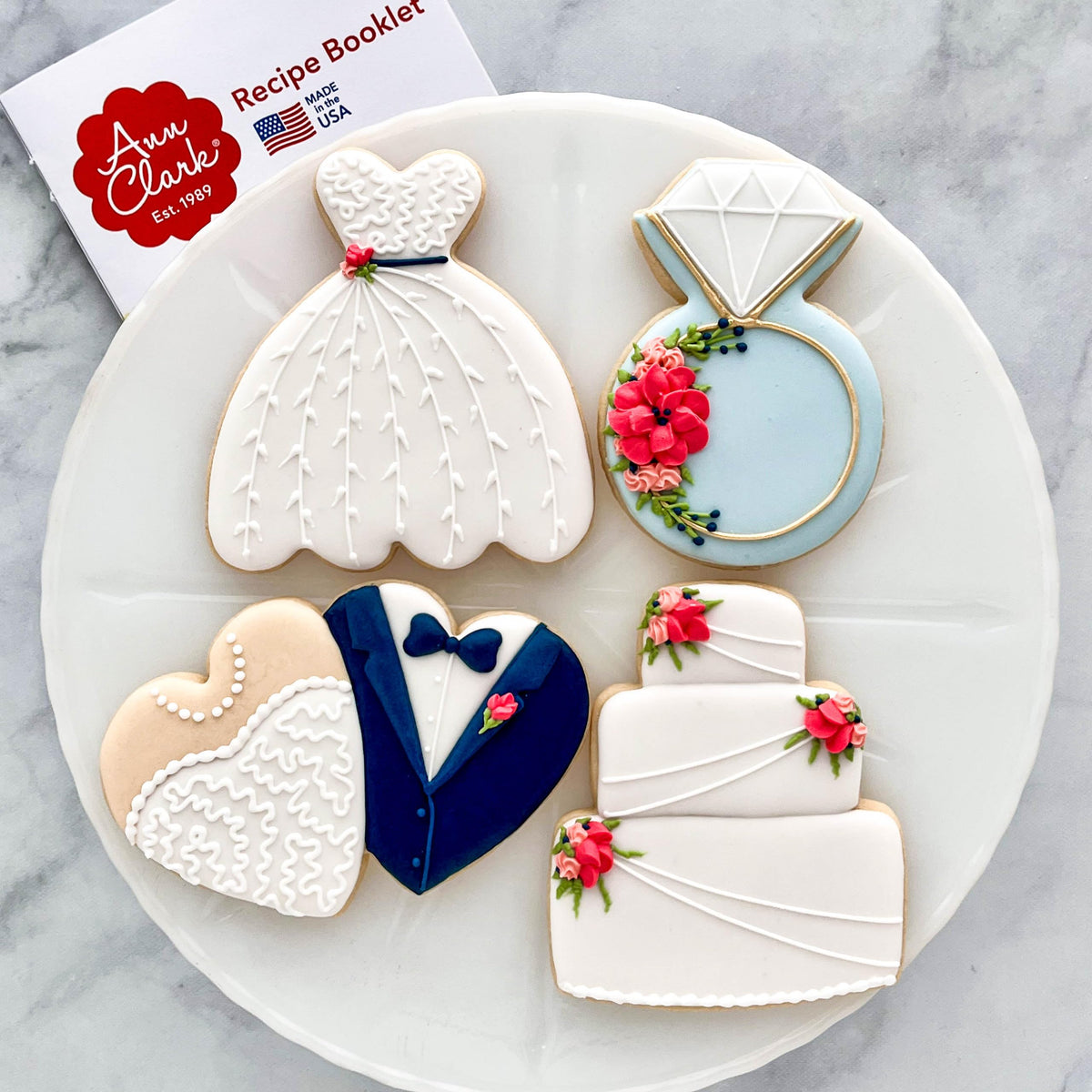 Ann Clark Wedding Cake cookie cutter shapes elegant cake-themed cookies for events.