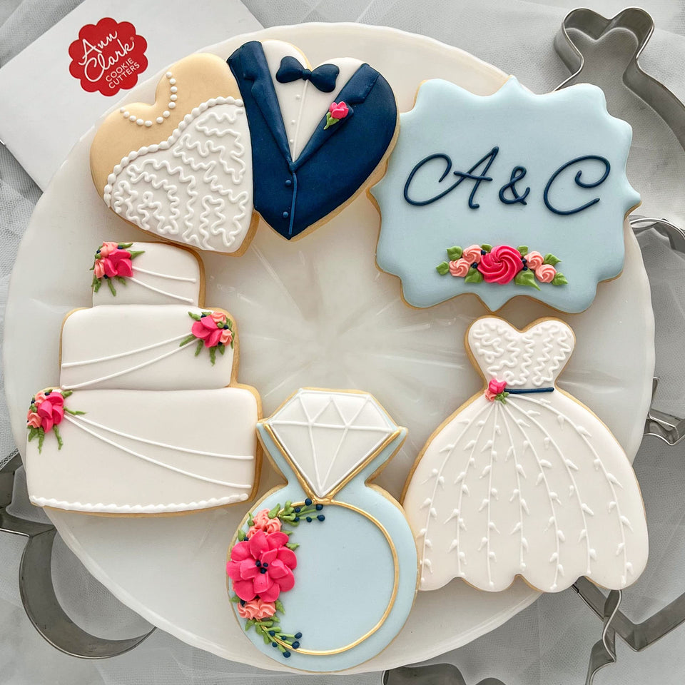 Ann Clark wedding cookie cutters square plaque for elegant cookies