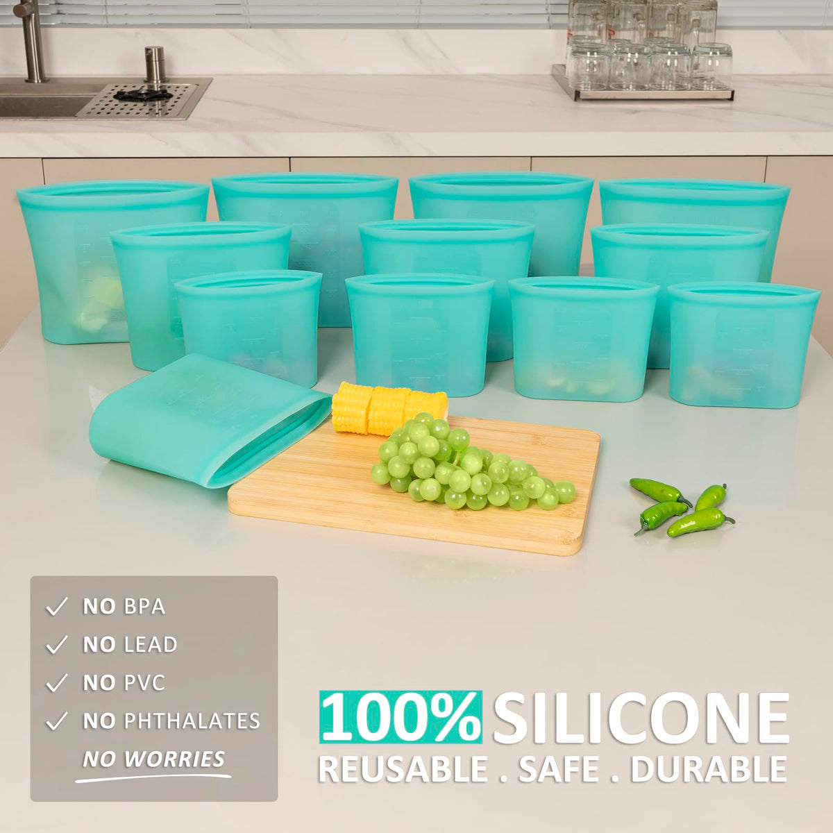 Annaklin reusable silicone bags with easy zip-lock closure