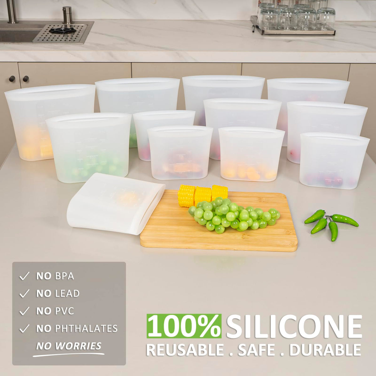 Annaklin silicone bag with zip-lock closure keeps snacks secure and leak-free