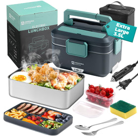 Annie & Mia Design electric lunch box, outer view, showing portable style for busy days.