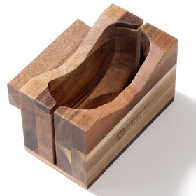 Annie and Mia Design bagel slicer acacia wood delivers warm, even slices.