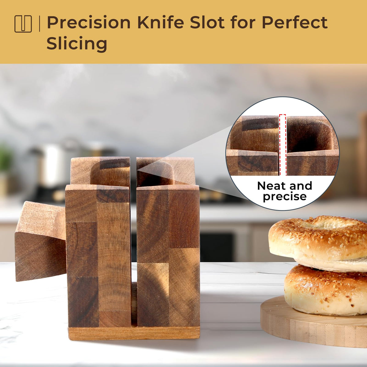 Annie and Mia Design guided slot keeps fingers safe for precise bagel cuts.