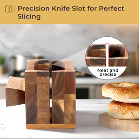 Annie and Mia Design guided slot keeps fingers safe for precise bagel cuts.