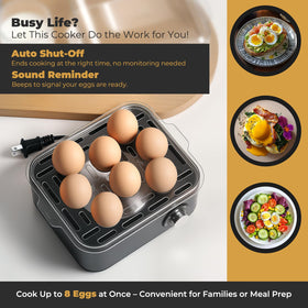 Annie & Mia Design 8-egg capacity handles batches for family breakfasts with speed.