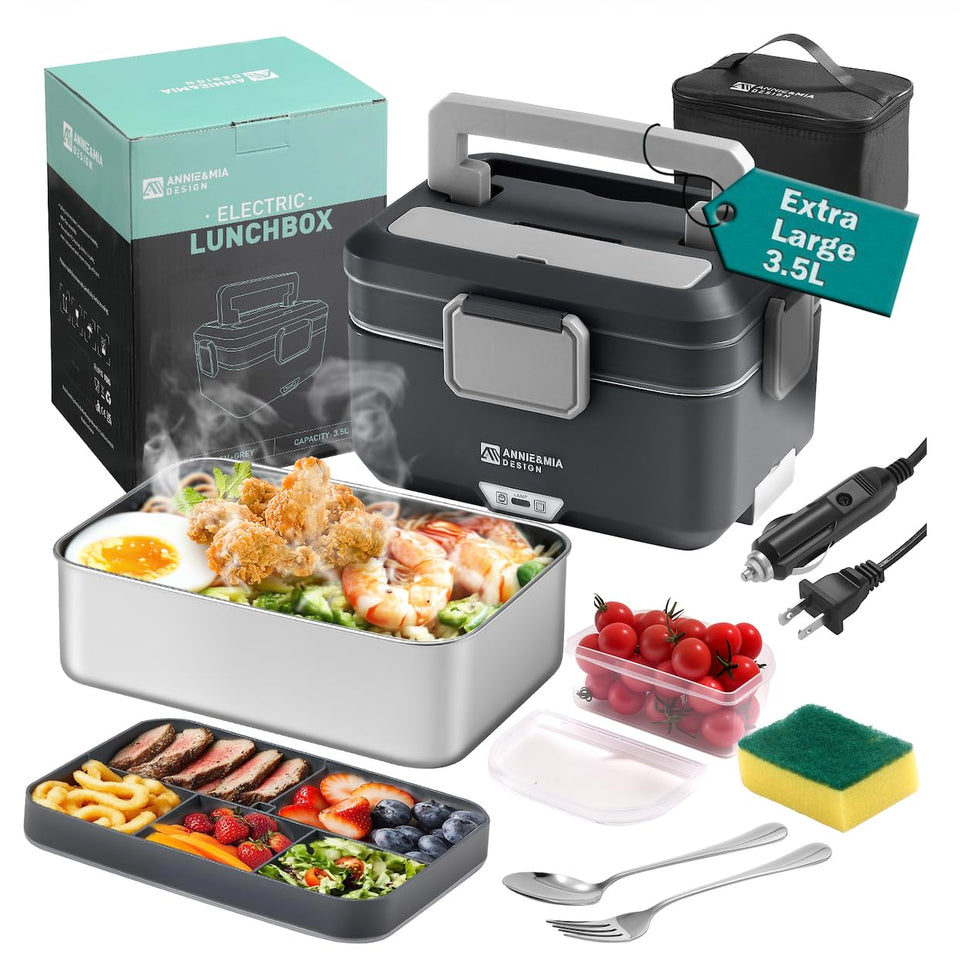 Annie & Mia Design electric lunch box showing 3.5L capacity for hearty meals on the go