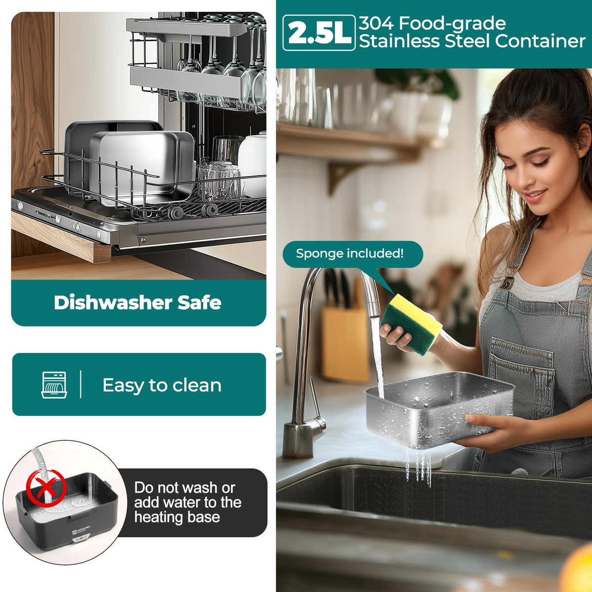 Annie & Mia Design removable stainless steel interior is dishwasher-safe for easy cleaning