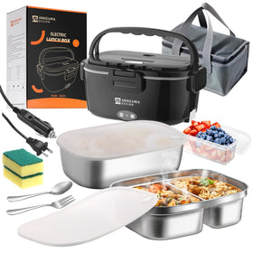 Annie & Mia Design electric lunch box, front view showing compact dual containers for meals on the go.