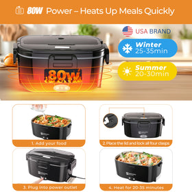 Annie & Mia Design lunch box with lid open, stainless steel interior ready for hot meals.