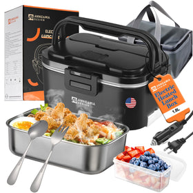 Annie & Mia Design electric lunch box open lid, ready for a hot meal on the go.