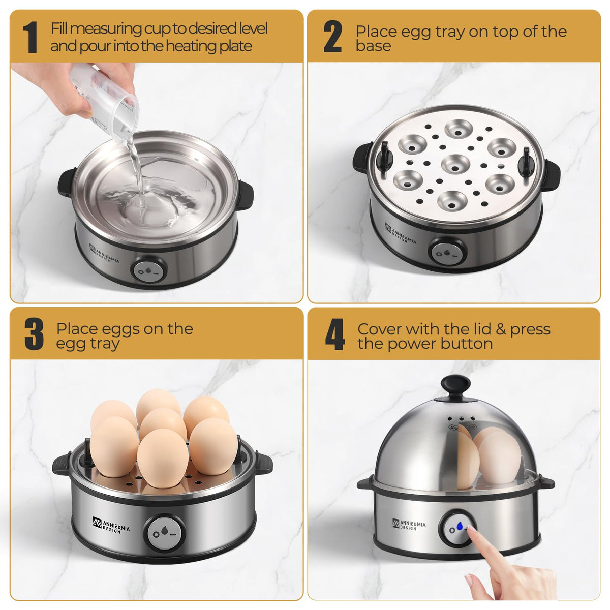 Annie & Mia Design heating-plate in stainless steel delivers quick, even steam