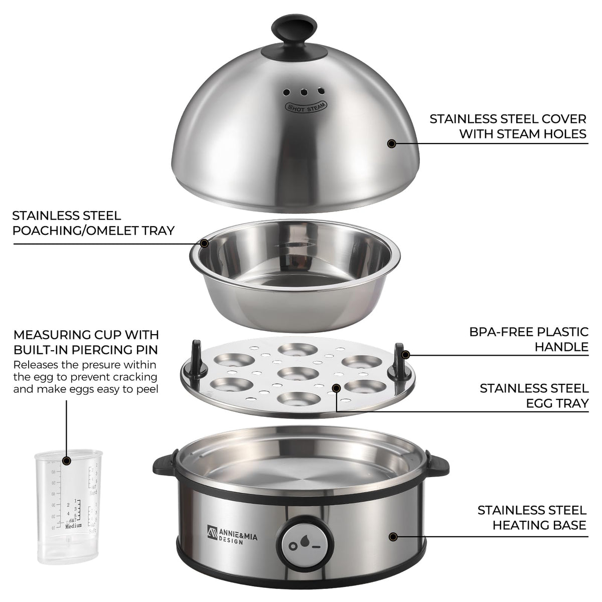 Annie & Mia Design poaching-omelet-bowl in stainless steel enables versatile egg styles
