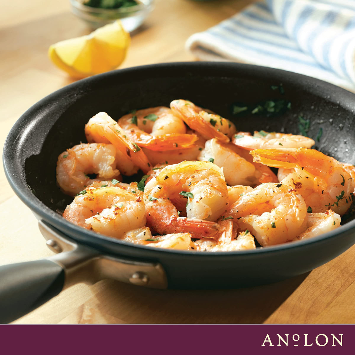 Anolon Moonstone 8.5-inch pan shown oven-safe up to 400°F.