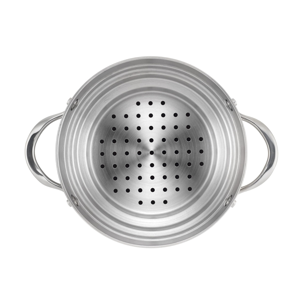 Anolon Classic steamer insert shown as dishwasher-safe for easy cleanup.