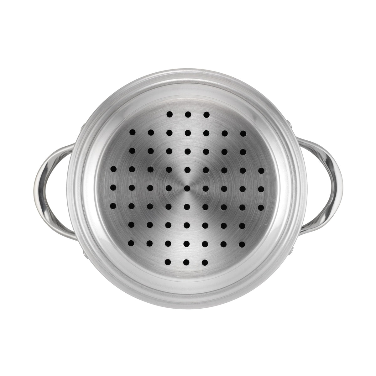 Anolon Classic steamer insert with dual riveted handles for easy lifting.