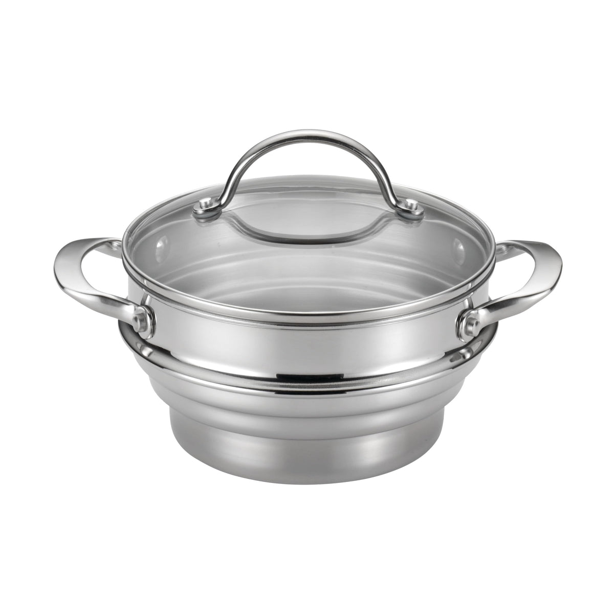 Anolon Classic steamer insert with lid shown for efficient steaming and heat retention.