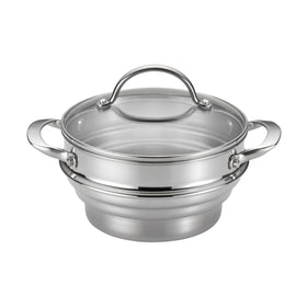 Anolon Classic steamer insert with lid shown for efficient steaming and heat retention.