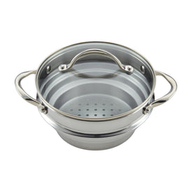 Anolon Classic steamer insert demonstrates oven-safe up to 500°F for finishing dishes.