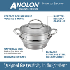 Anolon Classic steamer insert enables steaming of tamales and lobster with flavor preservation.