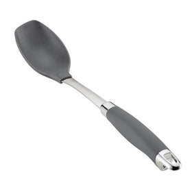 Anolon SureGrip nylon solid spoon in gray, ideal for nonstick cookware and easy serving.