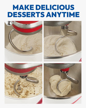 Anonemoto spiral dough hook used with tilt-head mixer for kneading.