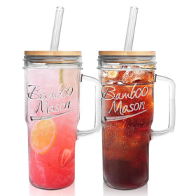 ANOTION 24oz mason jar tumbler with handle, ideal for on-the-go beverages.