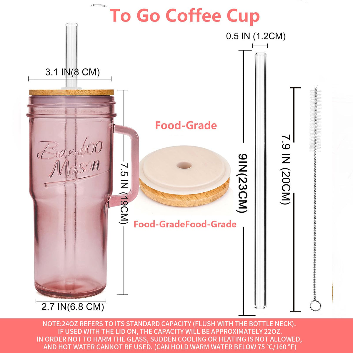 ANOTION 24oz mason jar with lids and straws highlights complete drink set.