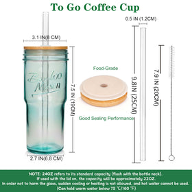 ANOTION 24oz travel mason jar fits car cup holders for easy sipping.