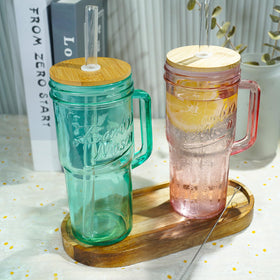 ANOTION bamboo lids and glass straws emphasize natural materials and eco-friendly accessories.