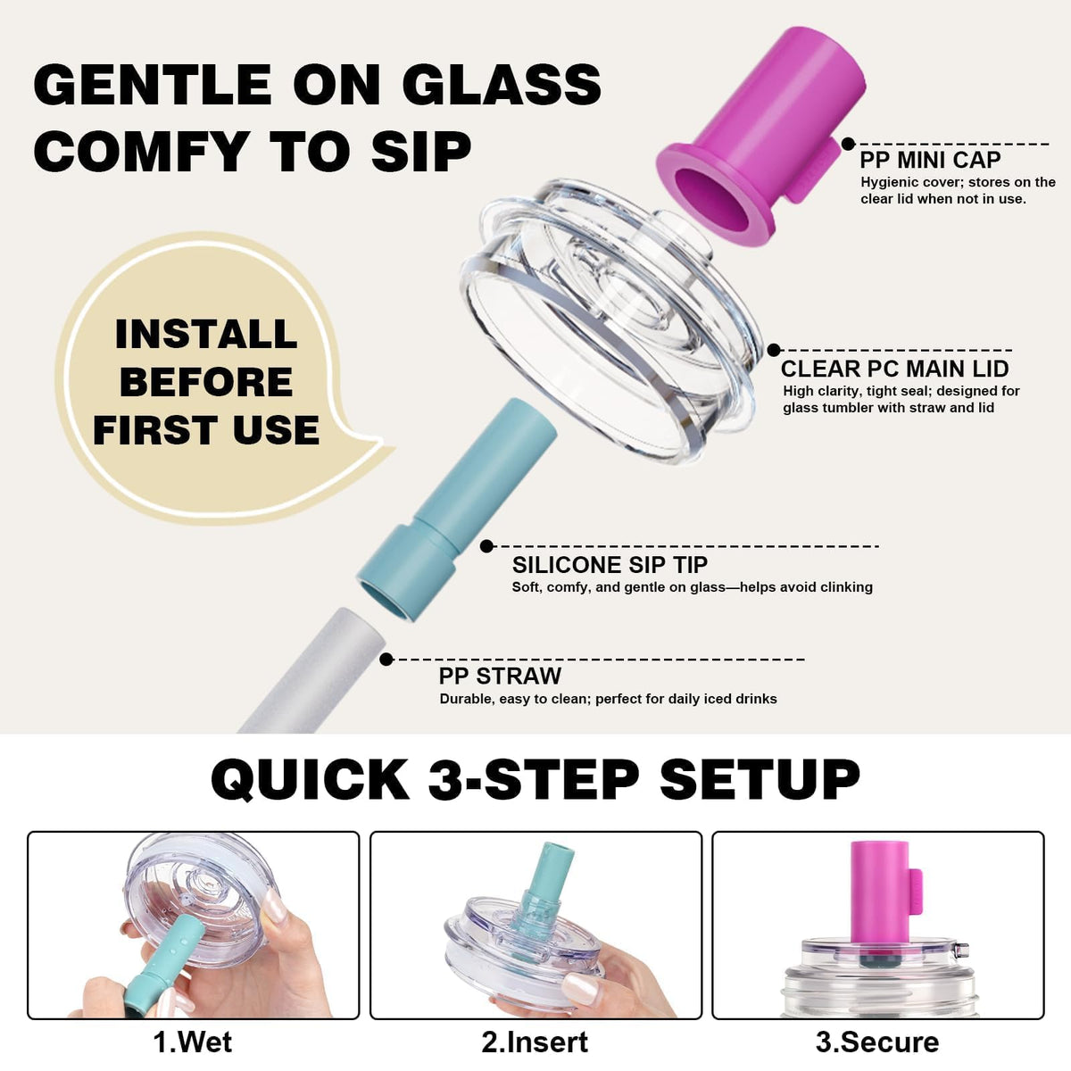 ANOTION BPA-free plastic and glass construction for safe, odor-free daily use.