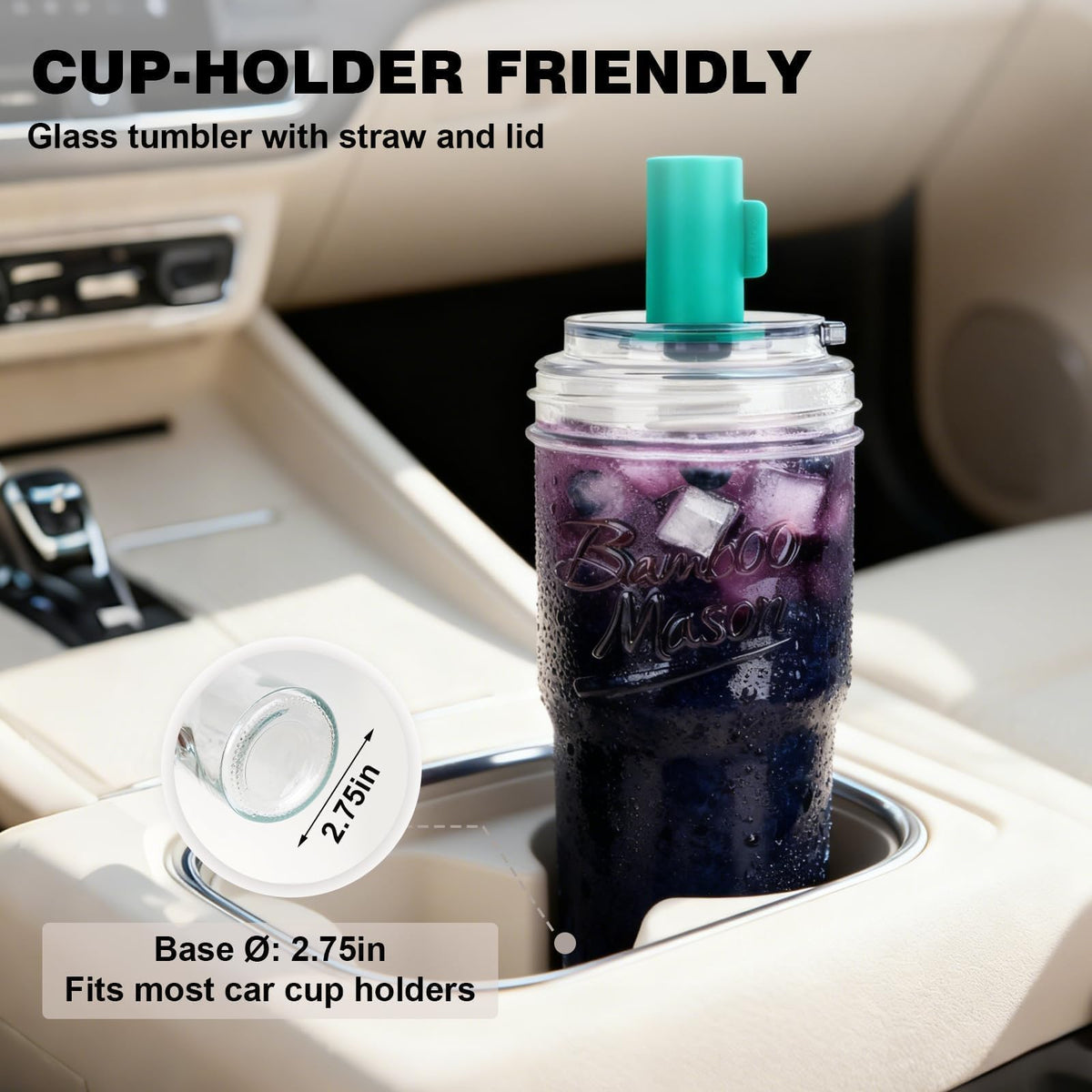 ANOTION car-friendly cup fits most cup holders for spill-free travel.