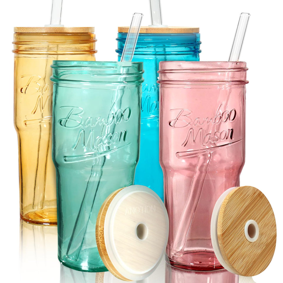 ANOTION colored mason jars with lids and straws ideal for on-the-go beverages.
