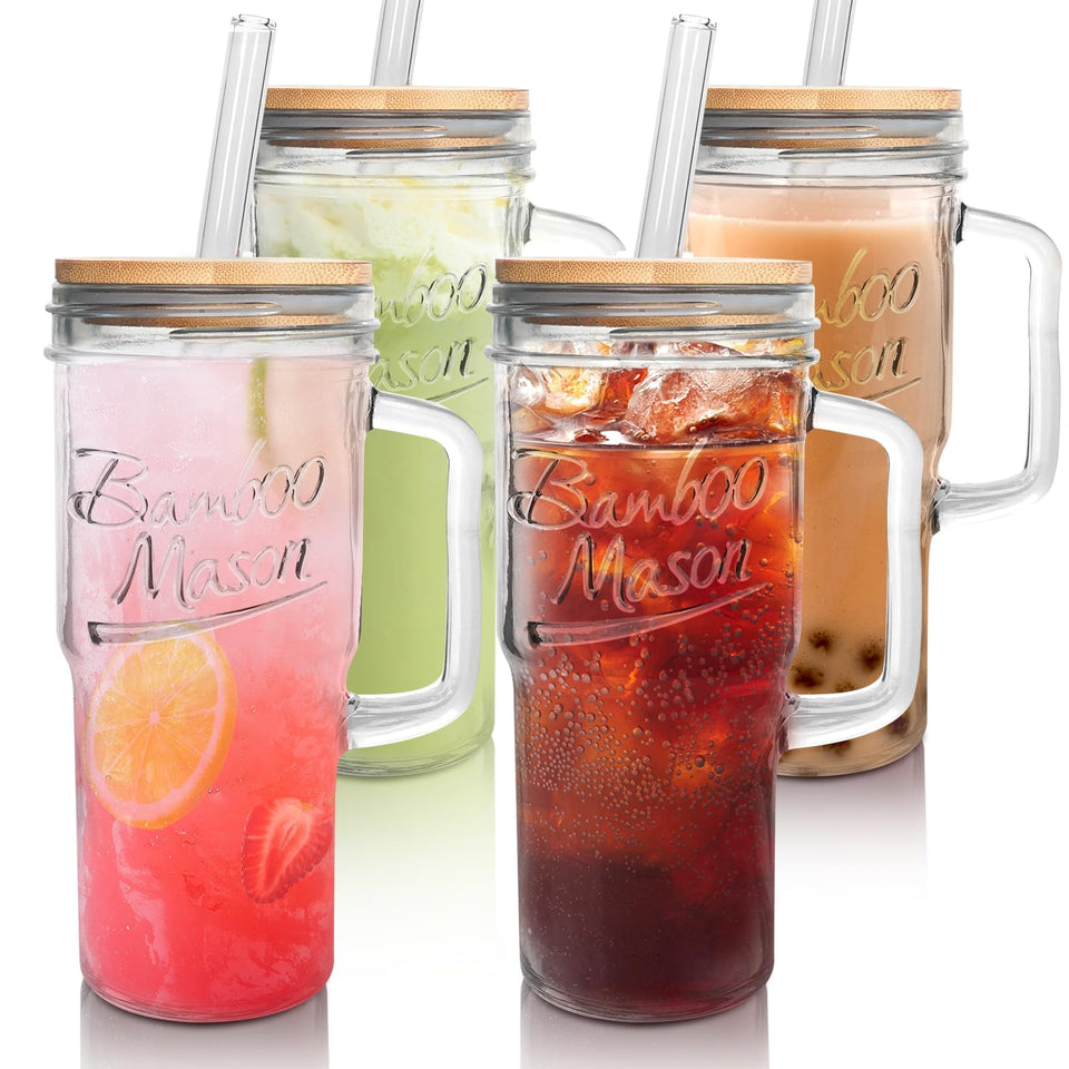 ANOTION 24oz glass tumbler with handle for easy gripping and condensation control