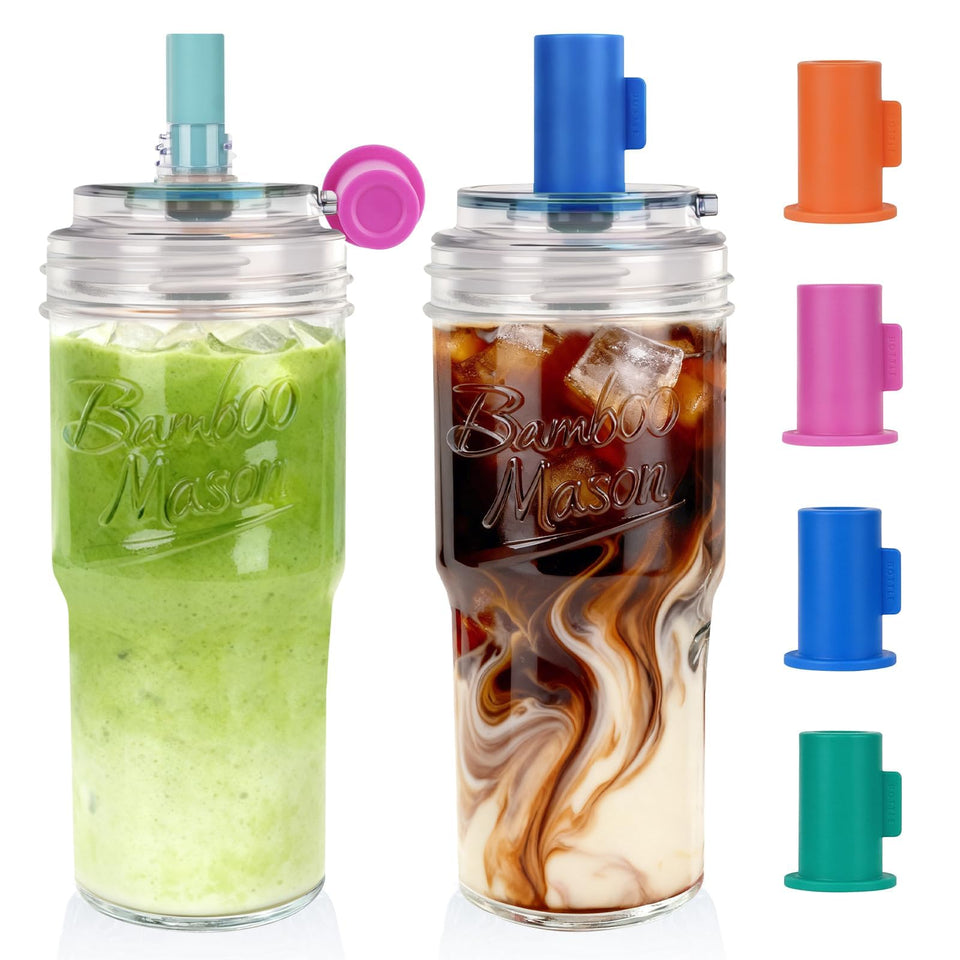 ANOTION glass tumbler with leakproof 24oz design for travel-friendly iced drinks.