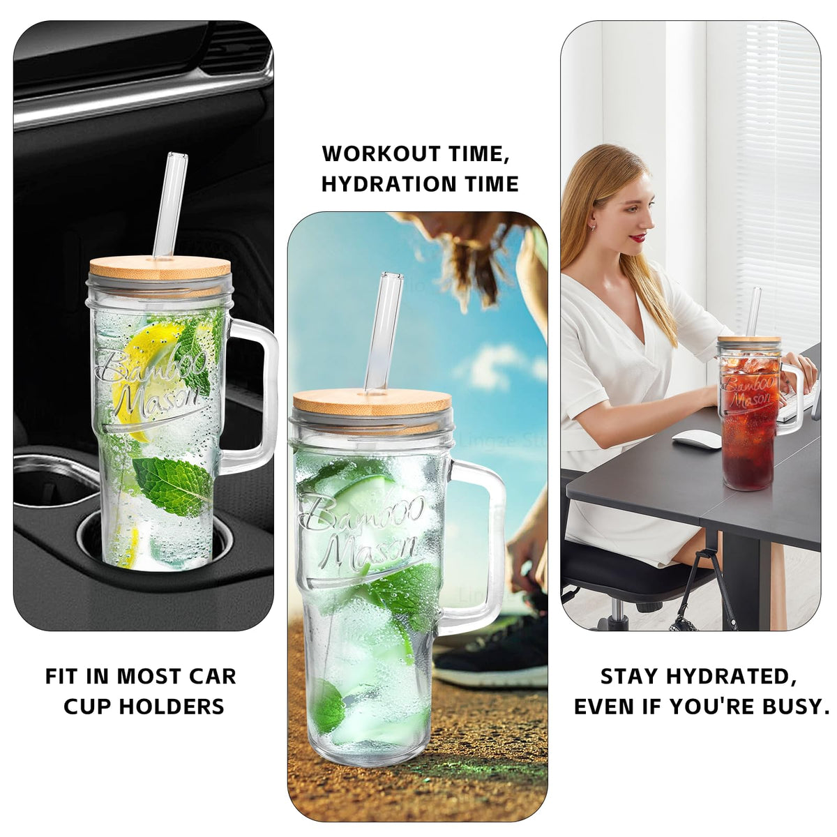 ANOTION iced coffee mason jar showing large 24oz serving