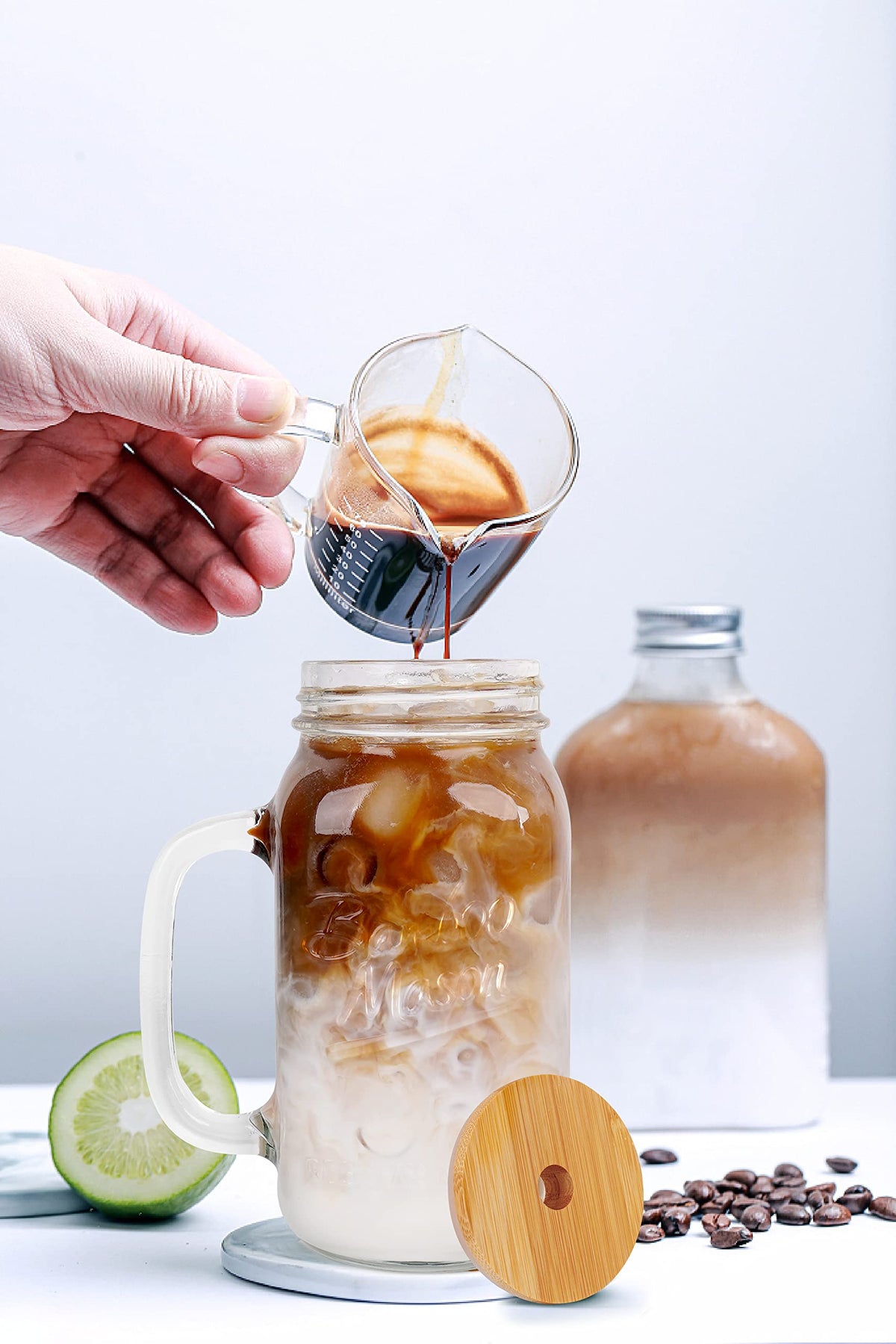 ANOTION 24 oz jar shows stainless steel straw and bamboo lid for reusable sipping