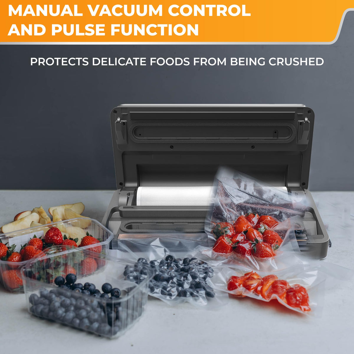 Anova accessory port allows sealing containers and wine bottles for versatility.
