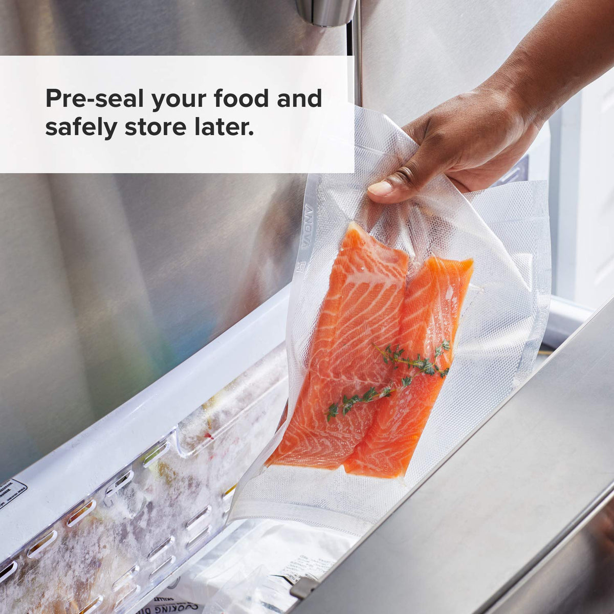Anova bags close-up reveals minimal bag impression during long cooks.