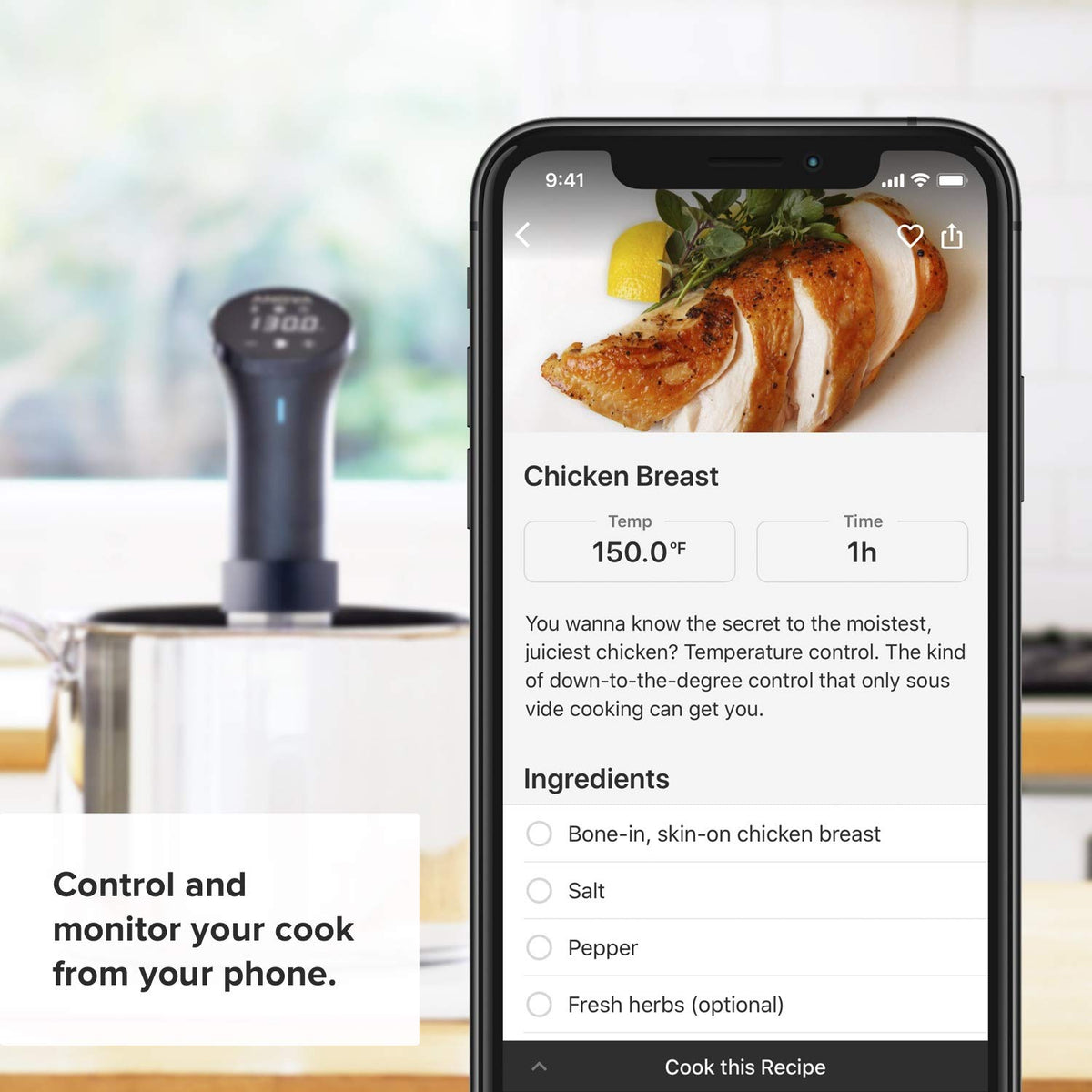 Anova Culinary 2.0 body highlighted for water resistance during kitchen use