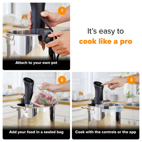 Anova Culinary Sous Vide 3.0 control panel highlights quick monitoring with two-line display