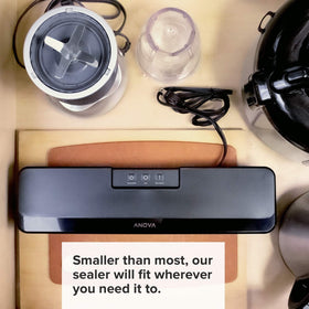 Anova Culinary Vacuum Sealer product shot shows easy one-button operation for fast sealing.