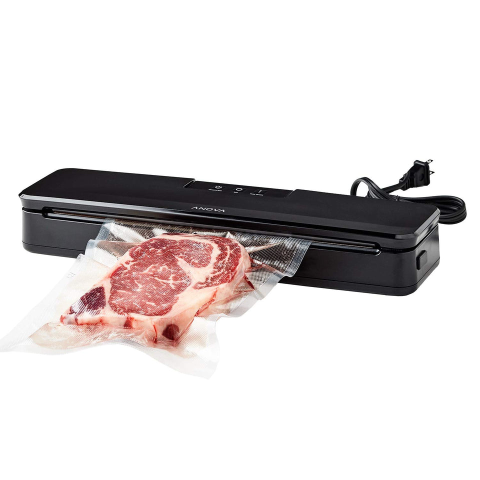 Anova Culinary Vacuum Sealer Slim Compact on countertop enables precise sous vide sealing.