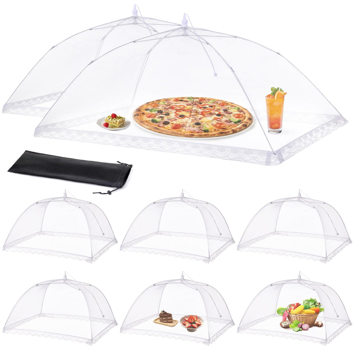 Anpro XL40x25 food cover assembled protects large platters outdoors.