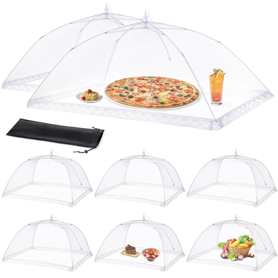 Anpro XL40x25 food cover assembled protects large platters outdoors.